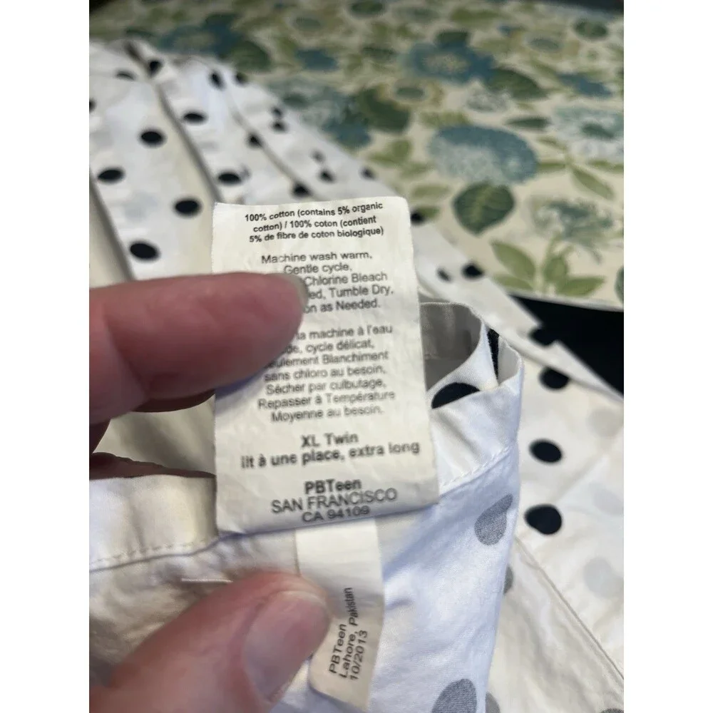 Pottery Barn White w Black Polka Dot Flat Sheet & Pillowcase Twin XL